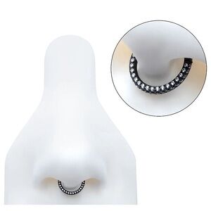 Black Titanium Pave CZ Nose‎ Septum Ear Hoop Ring Body Jewelry 7mm Hoop